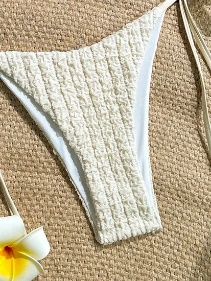 Ribbed Bikini Sets for Women Sexy Halter Triangle Top Two Piece Bathing Suit Tie Side Swimsuit Surf Bikini / Sport Bikini Two-Piece Swimsuit