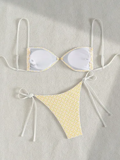 Bikini Sets for Women Halter Two Piece Swimsuit Ribbed High Cut Tie Side Thong Bathing Suit Sexy Padded Swimwear