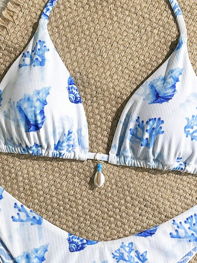 Women's Floral Printed Bathing Suit Halter Summer Swimsuit Bikinis Set Surf Bikini / Sport Bikini Teen Bikini