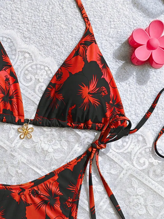 American Trends Women's String Two Piece Halter Top Triangle Bikini Set with Tie Side Bottom Sexy Swimsuit Bathing Suits