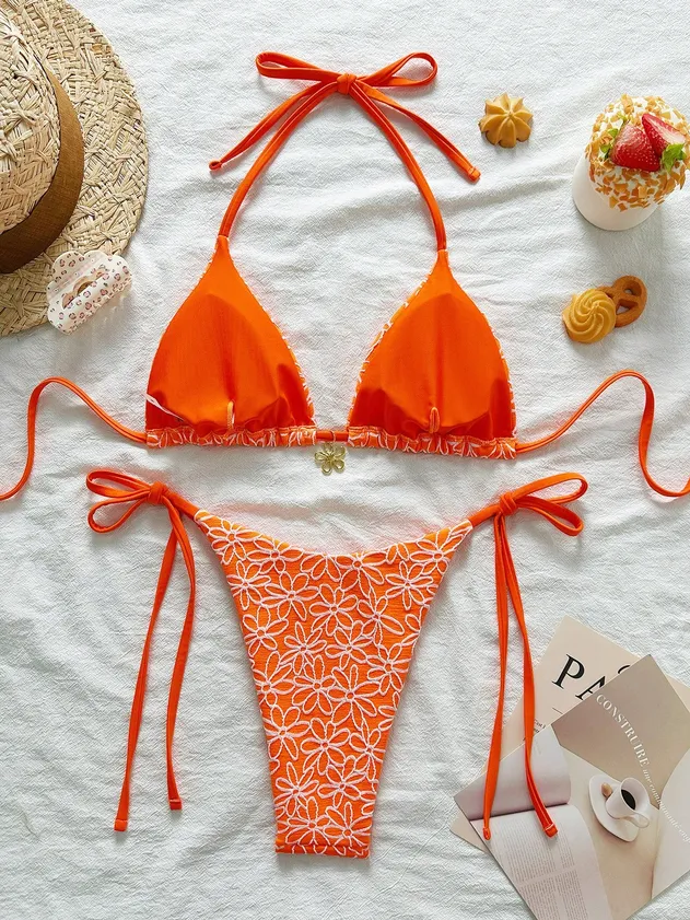 Women's Triangle Bikini Floral String Bikini Set Two Piece Swimsuit Bathing Suits Bathing Suit Surf Bikini / Sport Bikini