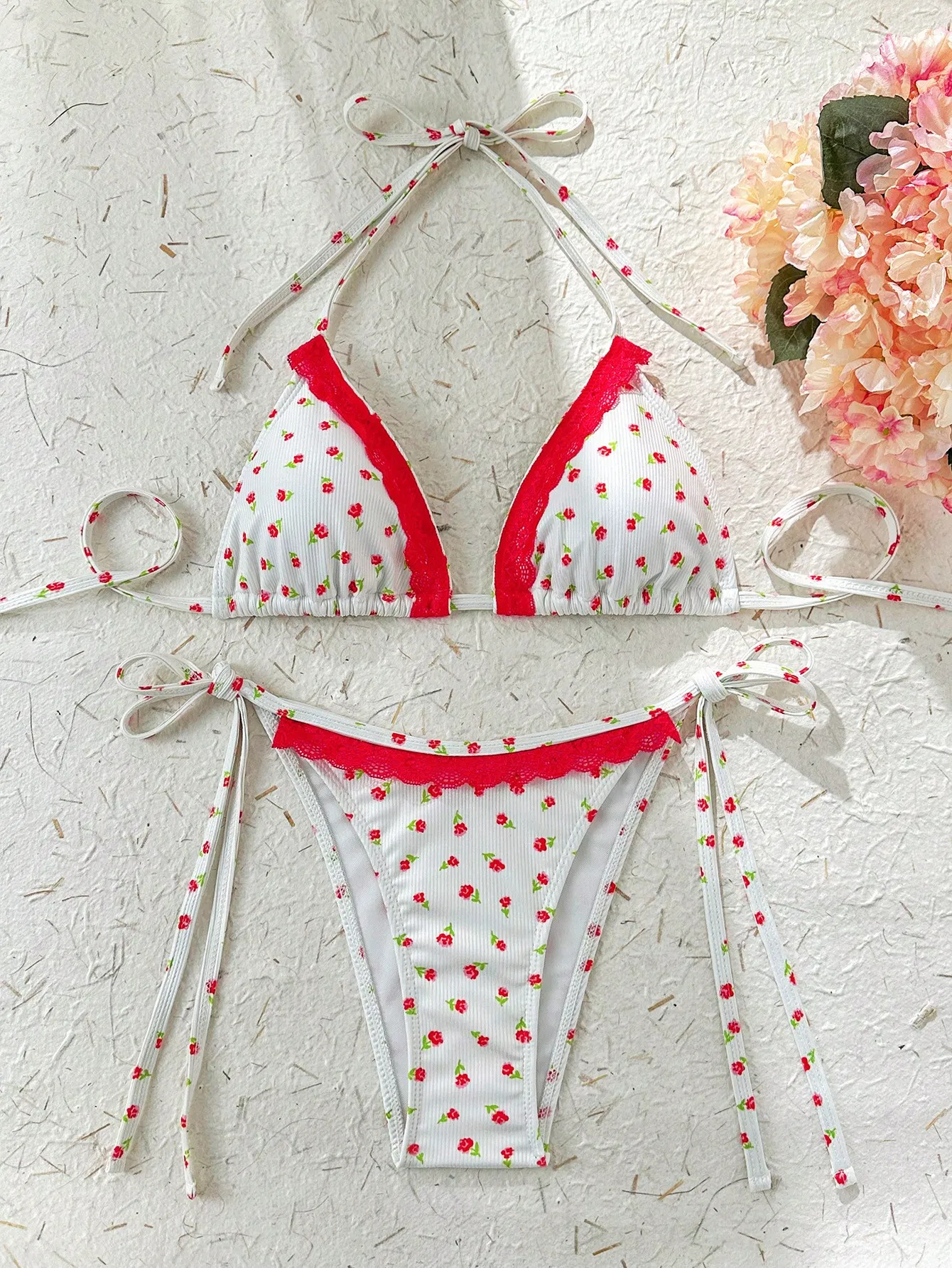 Women Two Piece Bikini Swimsuit Color Block Bathing Suits Halter Triangle String Bikini Sets Surf Bikini / Sport Bikini