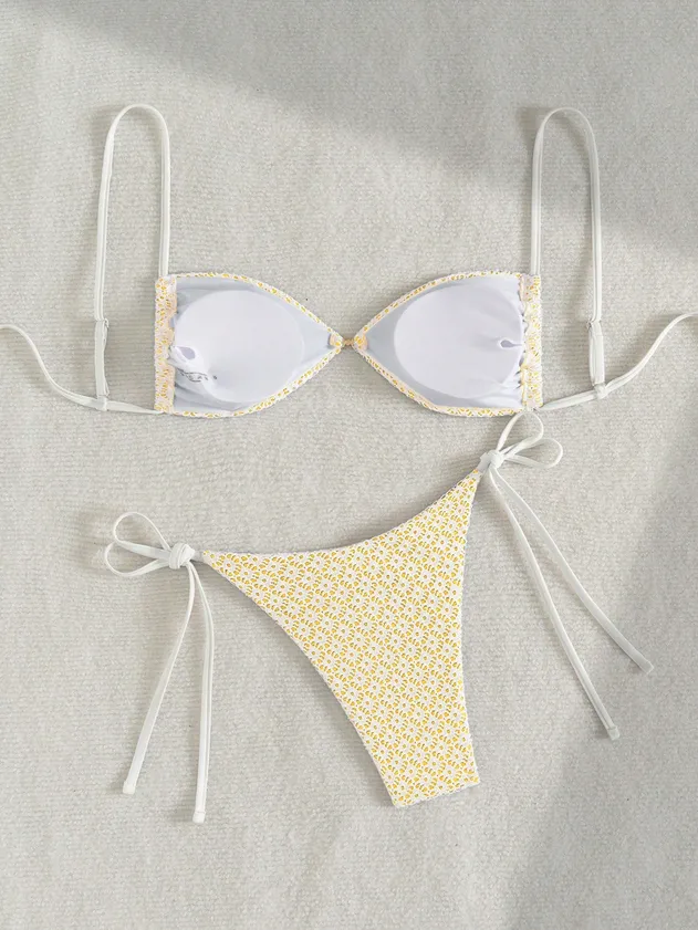 Bikini Sets for Women Halter Two Piece Swimsuit Ribbed High Cut Tie Side Thong Bathing Suit Sexy Padded Swimwear