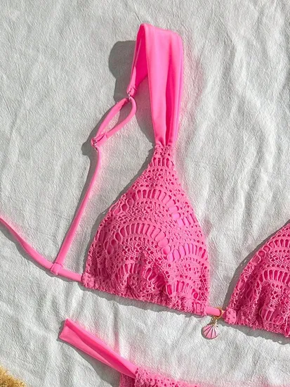Women's Halter Triangle Bikini Set Crochet Boho Floral Swimsuit Cut out Tie Side Two Piece Bathing Suit Swimsuit Cover UPS Surf Bikini / Sport Bikini