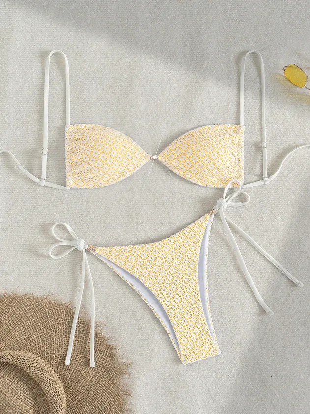 Bikini Sets for Women Halter Two Piece Swimsuit Ribbed High Cut Tie Side Thong Bathing Suit Sexy Padded Swimwear