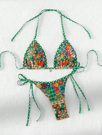 Women High Waisted Bikini Sets Tummy Control Swimsuits Color Block Two Piece Drawstring Bathing Suit Two-Piece Swimsuit
