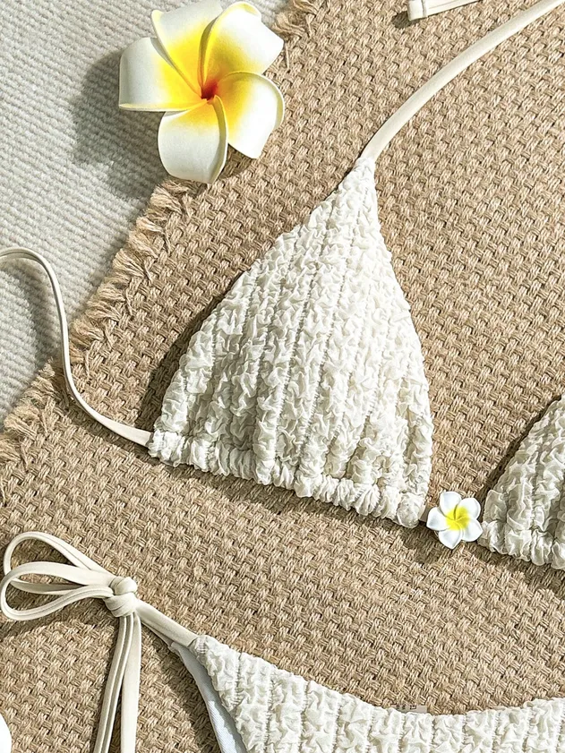 Ribbed Bikini Sets for Women Sexy Halter Triangle Top Two Piece Bathing Suit Tie Side Swimsuit Surf Bikini / Sport Bikini Two-Piece Swimsuit
