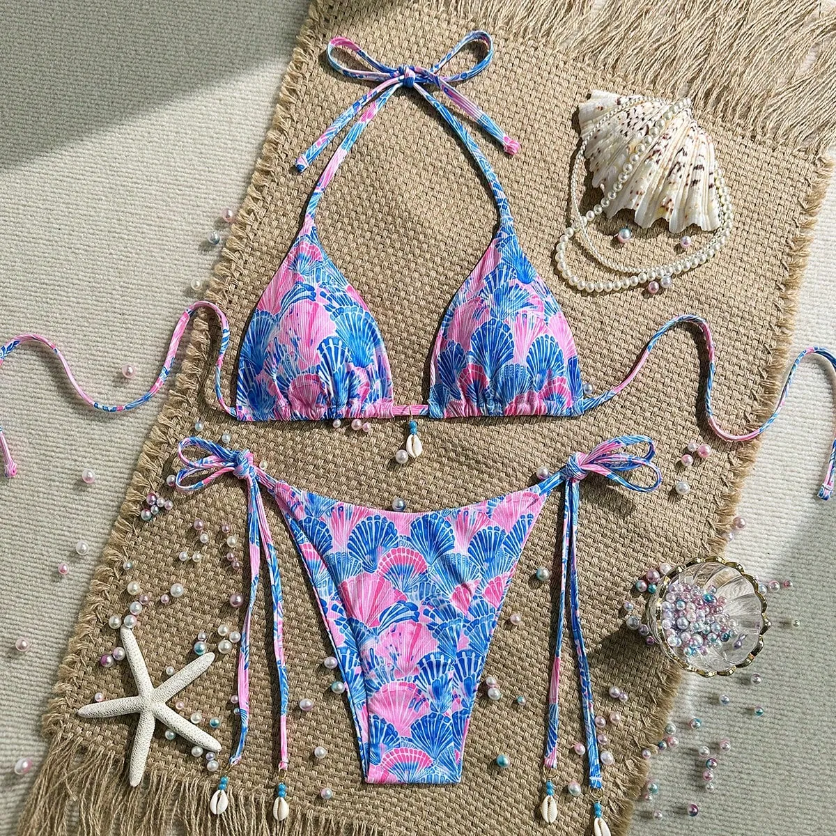 Women Two Piece Bikini Swimsuit Color Block Bathing Suits Halter Triangle String Bikini Sets Surf Bikini / Sport Bikini