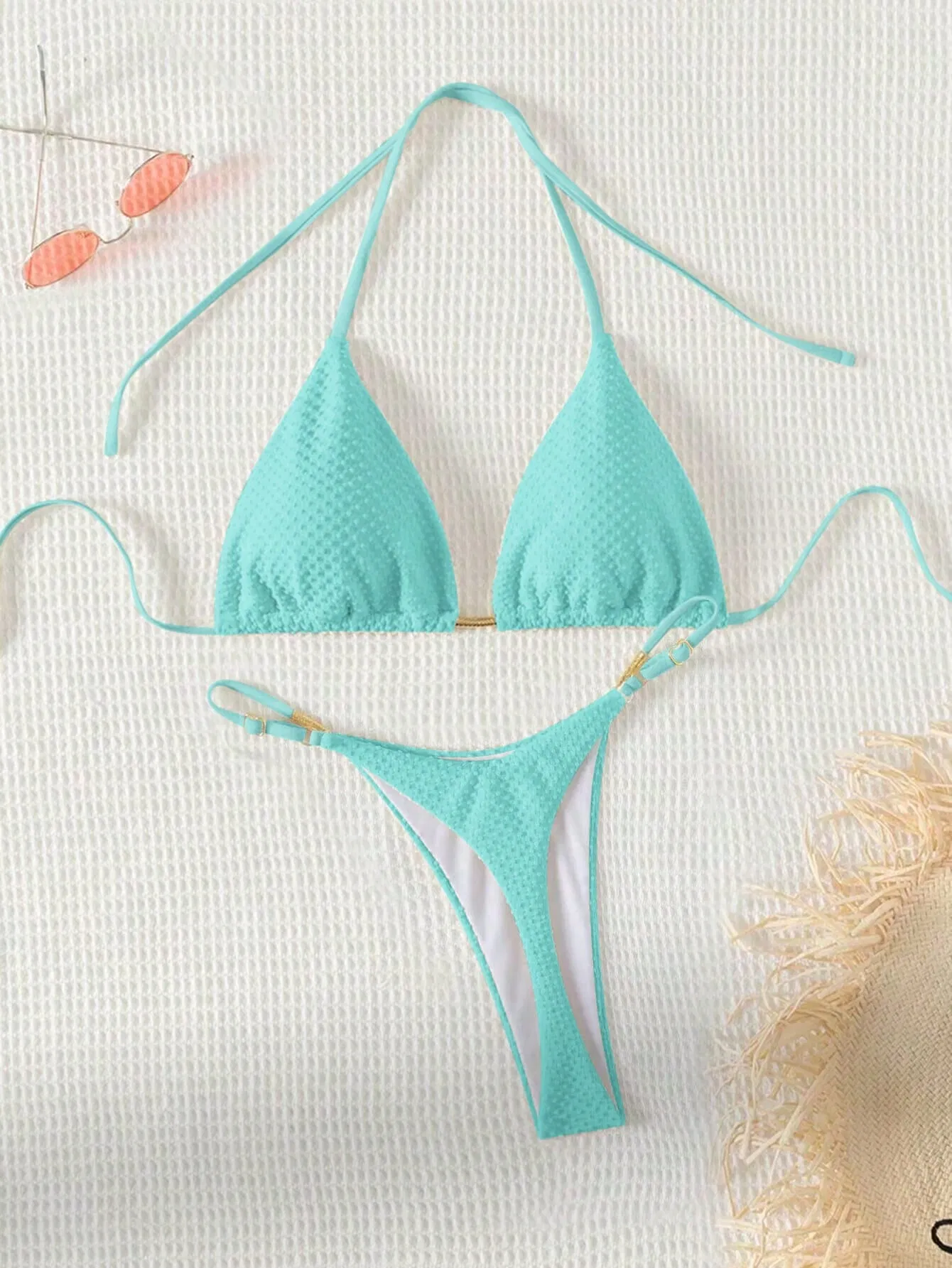 American Trends Women's String Two Piece Halter Top Triangle Bikini Set with Tie Side Bottom Sexy Swimsuit Bathing Suits