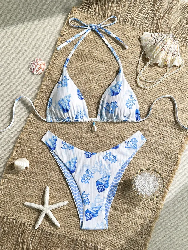 Women's Floral Printed Bathing Suit Halter Summer Swimsuit Bikinis Set Surf Bikini / Sport Bikini Teen Bikini