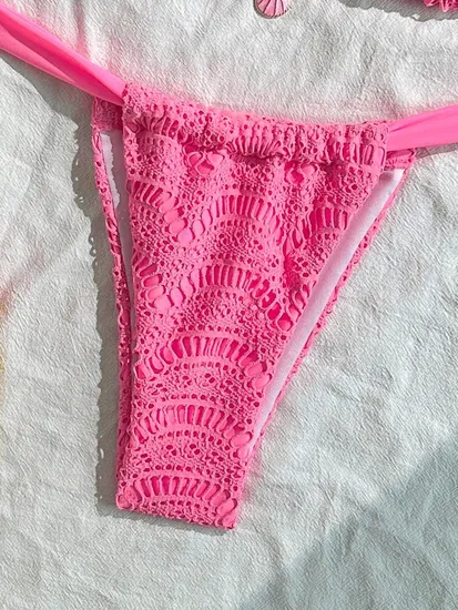 Women's Halter Triangle Bikini Set Crochet Boho Floral Swimsuit Cut out Tie Side Two Piece Bathing Suit Swimsuit Cover UPS Surf Bikini / Sport Bikini