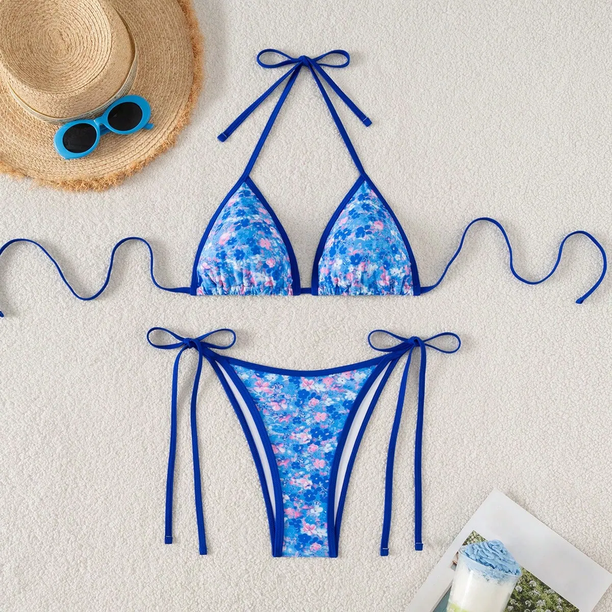 Women High Waisted Bikini Sets Tummy Control Swimsuits Color Block Two Piece Drawstring Bathing Suit Two-Piece Swimsuit