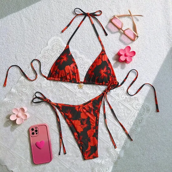 American Trends Women's String Two Piece Halter Top Triangle Bikini Set with Tie Side Bottom Sexy Swimsuit Bathing Suits