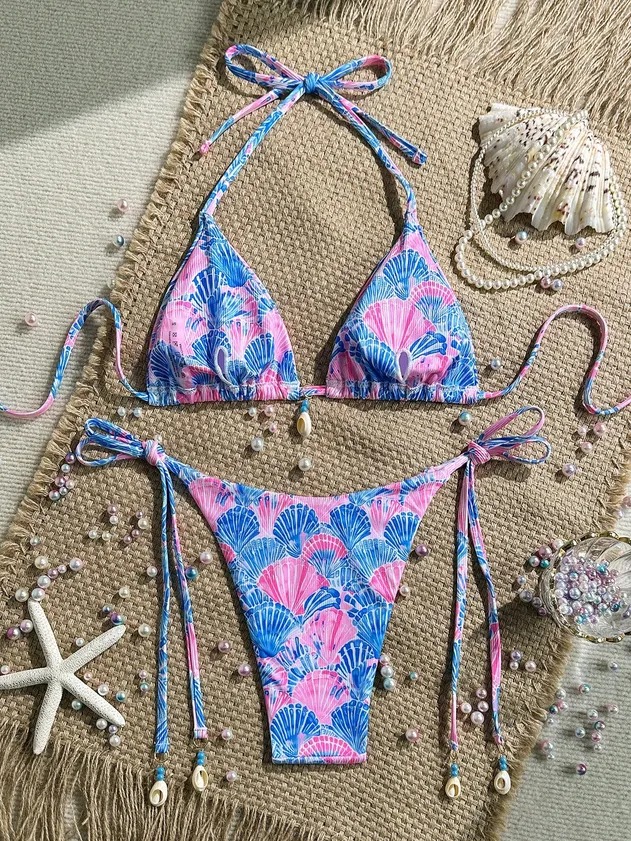 Women Two Piece Bikini Swimsuit Color Block Bathing Suits Halter Triangle String Bikini Sets Surf Bikini / Sport Bikini