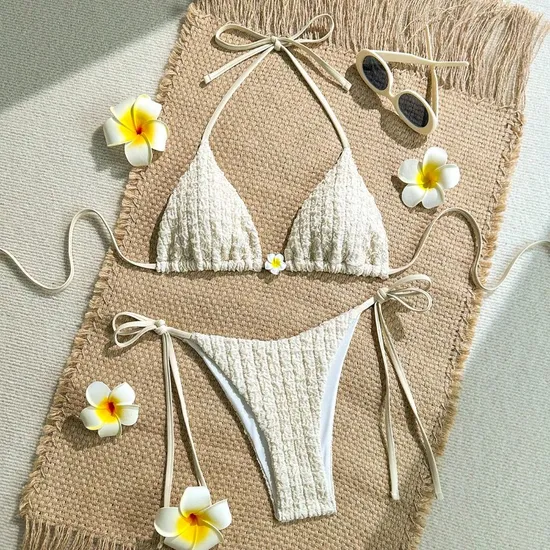 Ribbed Bikini Sets for Women Sexy Halter Triangle Top Two Piece Bathing Suit Tie Side Swimsuit Surf Bikini / Sport Bikini Two-Piece Swimsuit