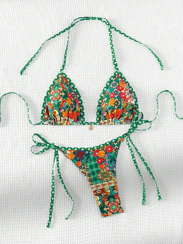 Women High Waisted Bikini Sets Tummy Control Swimsuits Color Block Two Piece Drawstring Bathing Suit Two-Piece Swimsuit