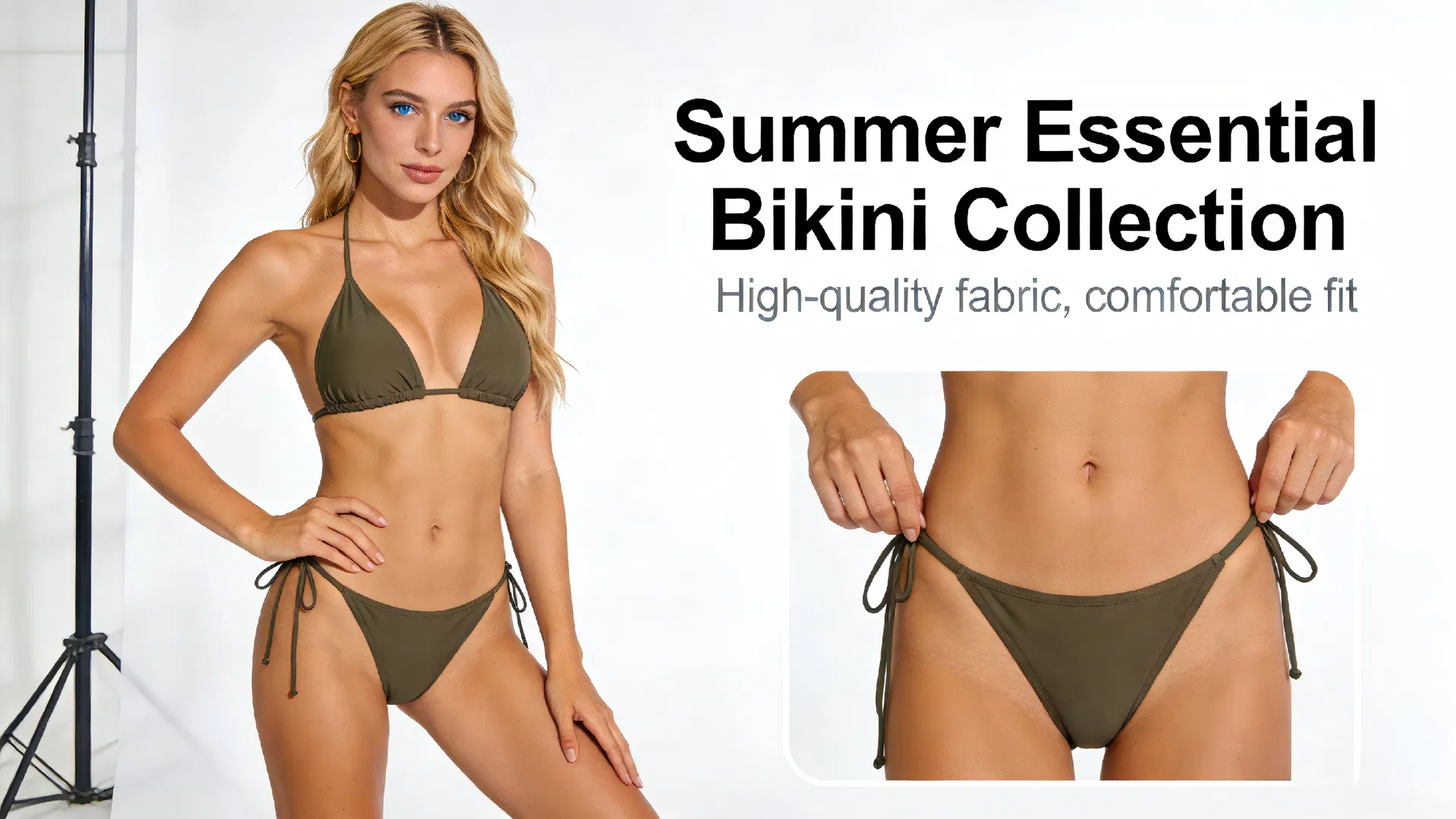 Women's Bikini Two Piece Adjustable Triangle Beads Shoulder Strap Bikini Set Sexy Bathing Swimsuits